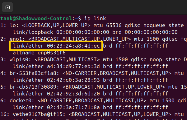 MAC address in ip link output